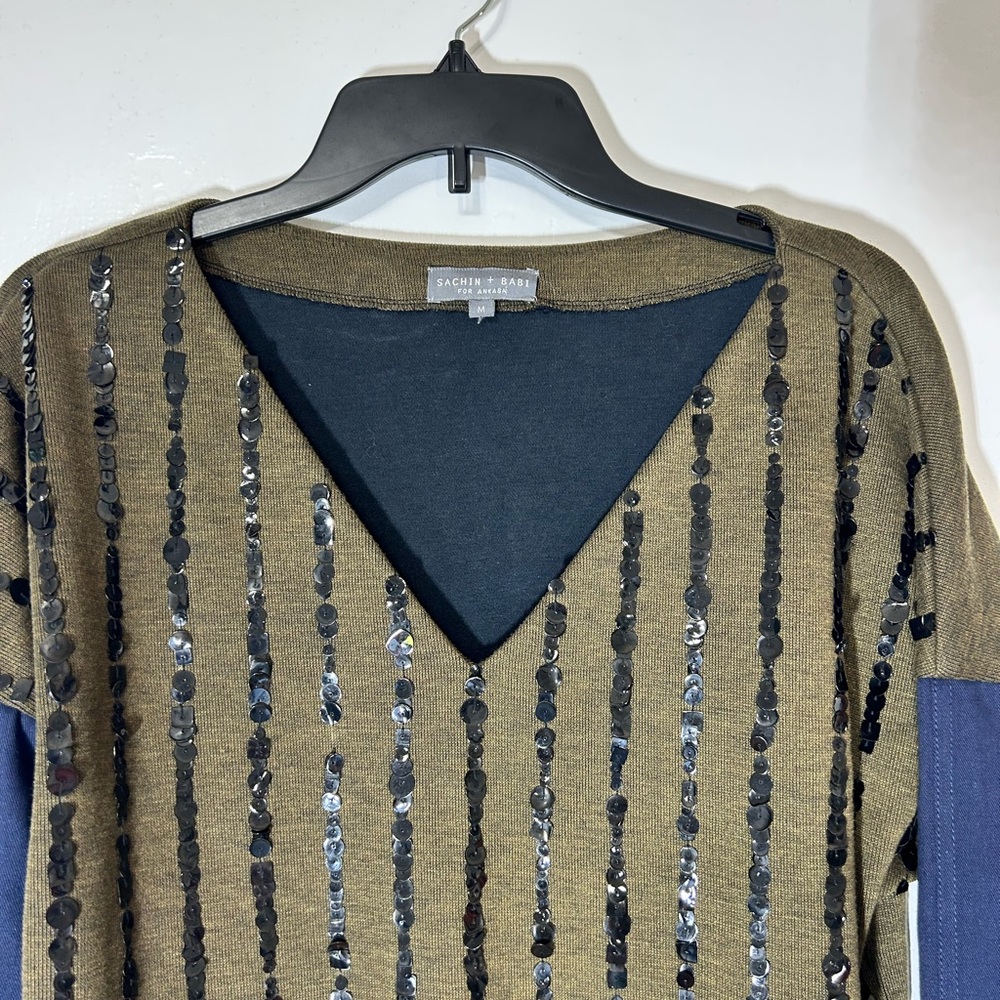 Sachin+Babi Oversized Sequin Night Out Military Inspired Pullover Sweater Sz M - Picture 3 of 11